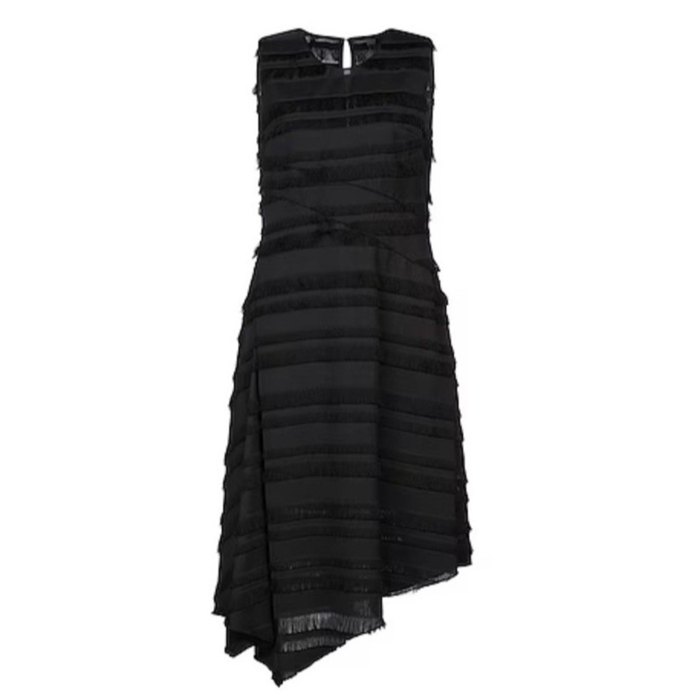 SEVENTY Italian Designer Asymmetric Fringe Flapper Retro Luxe Dress Sz 40 (US 4)